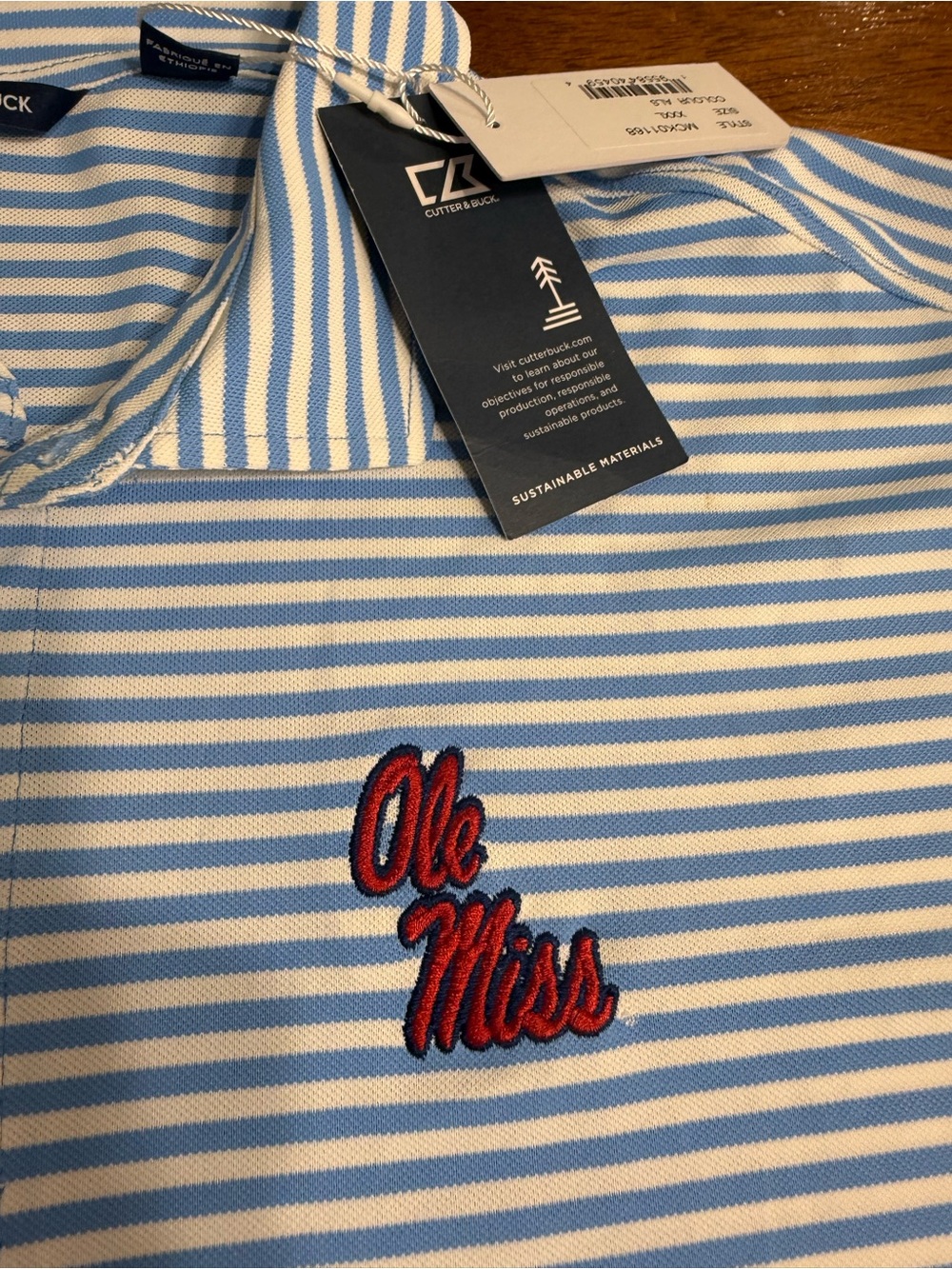 NWT Cutter & Buck Ole Miss Rebels Polo Shirt Mens XXXL Forge Stripe Golf Blue - Picture 2 of 12
